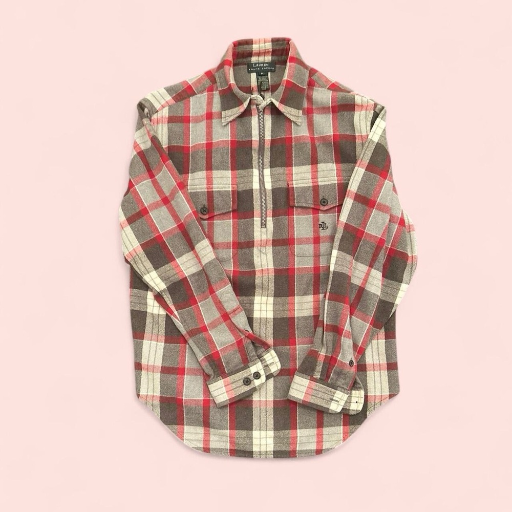 Women’s Ralph Lauren Flannel Pullover Shacket LRL Monogram Cotton Medium